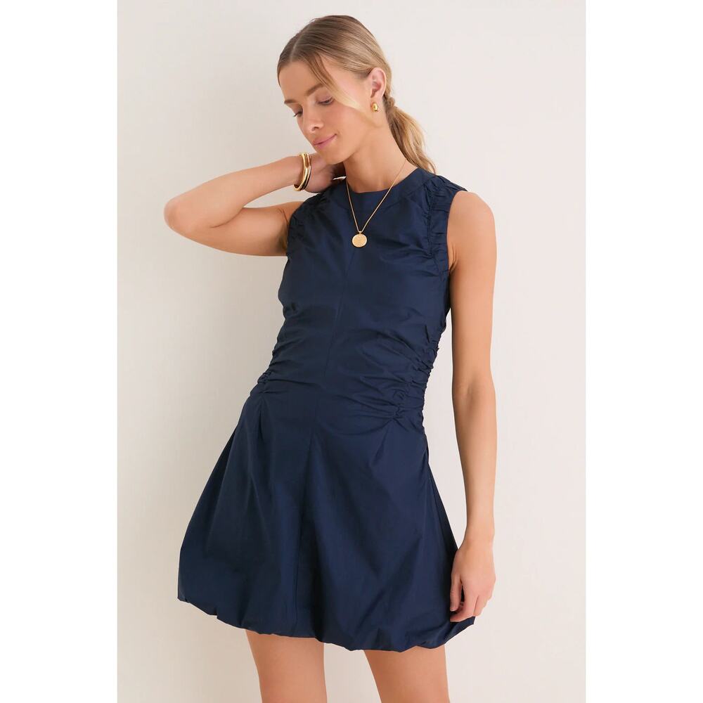 NWT Tuckernuck Cotton Alisa Sleeveless Rcuhed Mini Dress Navy Women's Size 10